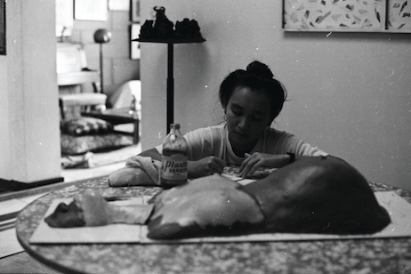 Agnes Arellano working on one of her pieces for Art Fair Philippines 2017